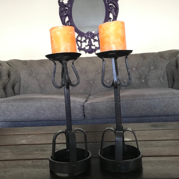 Gothic Hand Forged Wrought Iron Candle Holders